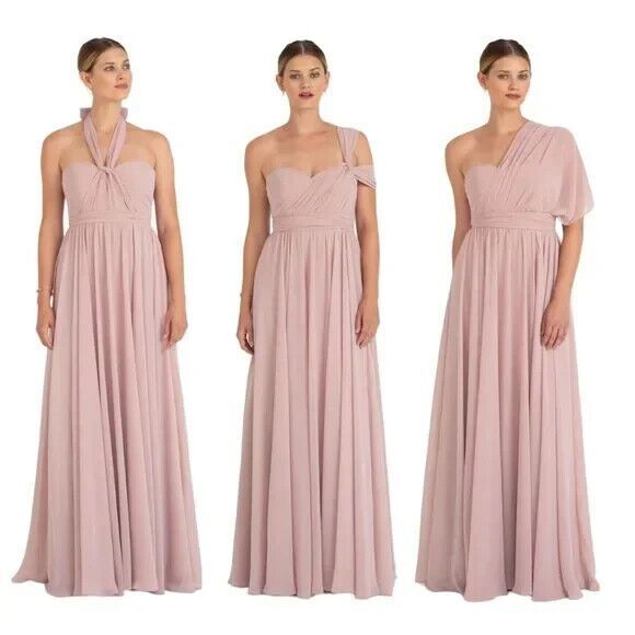 Jenny Yoo 'Aidan' Convertible Strapless Chiffon Gown size  6  Blush - Picture 5 of 15
